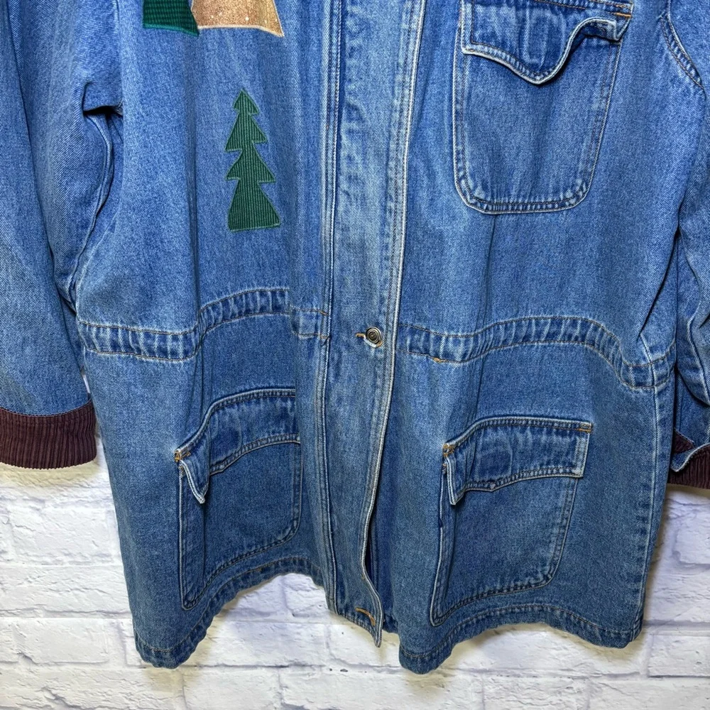 Baccini Womens Denim Jacket 2XL Embroidered Birdhouses Vintage Barn Jacket Moon - Picture 4 of 15